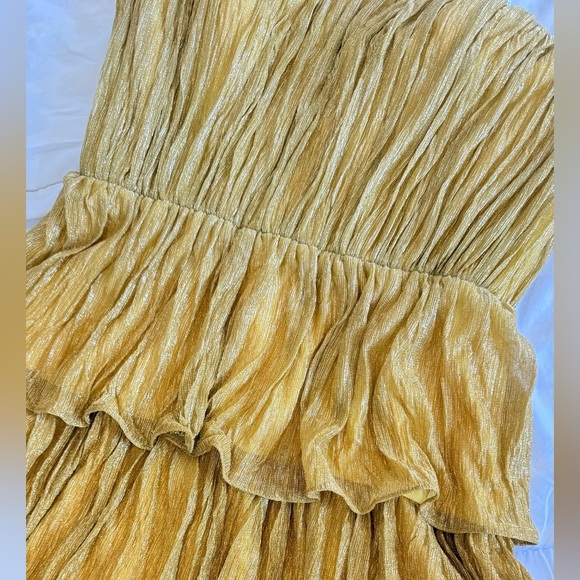 DRESS THE POPULATION Strapless Yellow Dress 
Ombre pleated plisse,  Size S - Picture 6 of 10